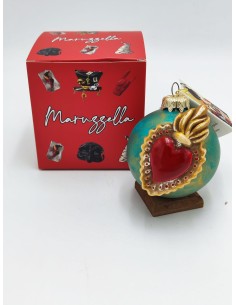 Pallina di Natale piccola verde ottanio con cuore di Gesù | Maruzzella -MARUZZELLA CERAMICHE 2