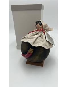 Pallina portafortuna grande marrone con Pulcinella e corno portafortuna | Maruzzella -MARUZZELLA CERAMICHE