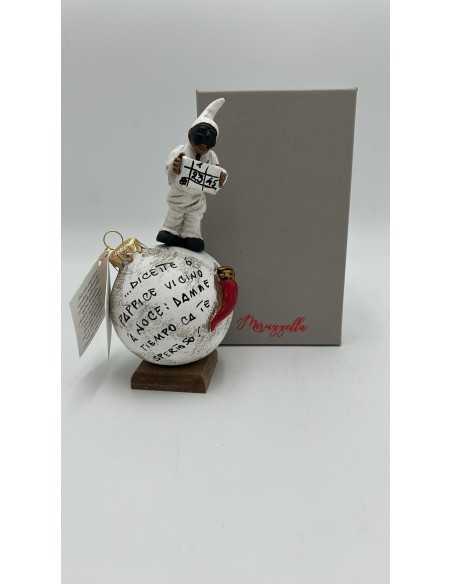 Pallina portafortuna Pulcinella con tombola e scritta augurale in ceramica | Maruzzella Ceramiche -MARUZZELLA CERAMICHE