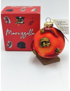 Pallina di Natale rossa con maschere e corni in ceramica 10 cm | Maruzzella Ceramiche -MARUZZELLA CERAMICHE 2
