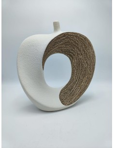 Vaso a forma di mela stilizzata in ceramica beige e marrone, H 24,5 cm | Profili -PROFILI 2
