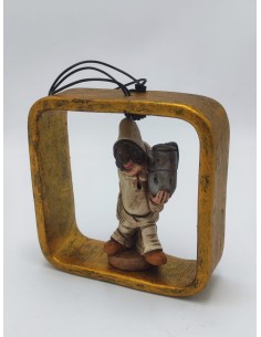 Quadretto in ceramica cornice oro con Pulcinella, da parete o appoggio | A Ciort -A CIORT 2
