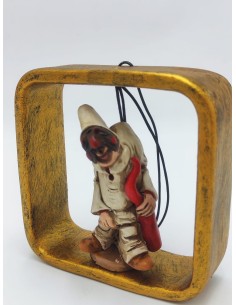 Quadretto in ceramica cornice oro con Pulcinella e corno rosso | A Ciort -A CIORT 2