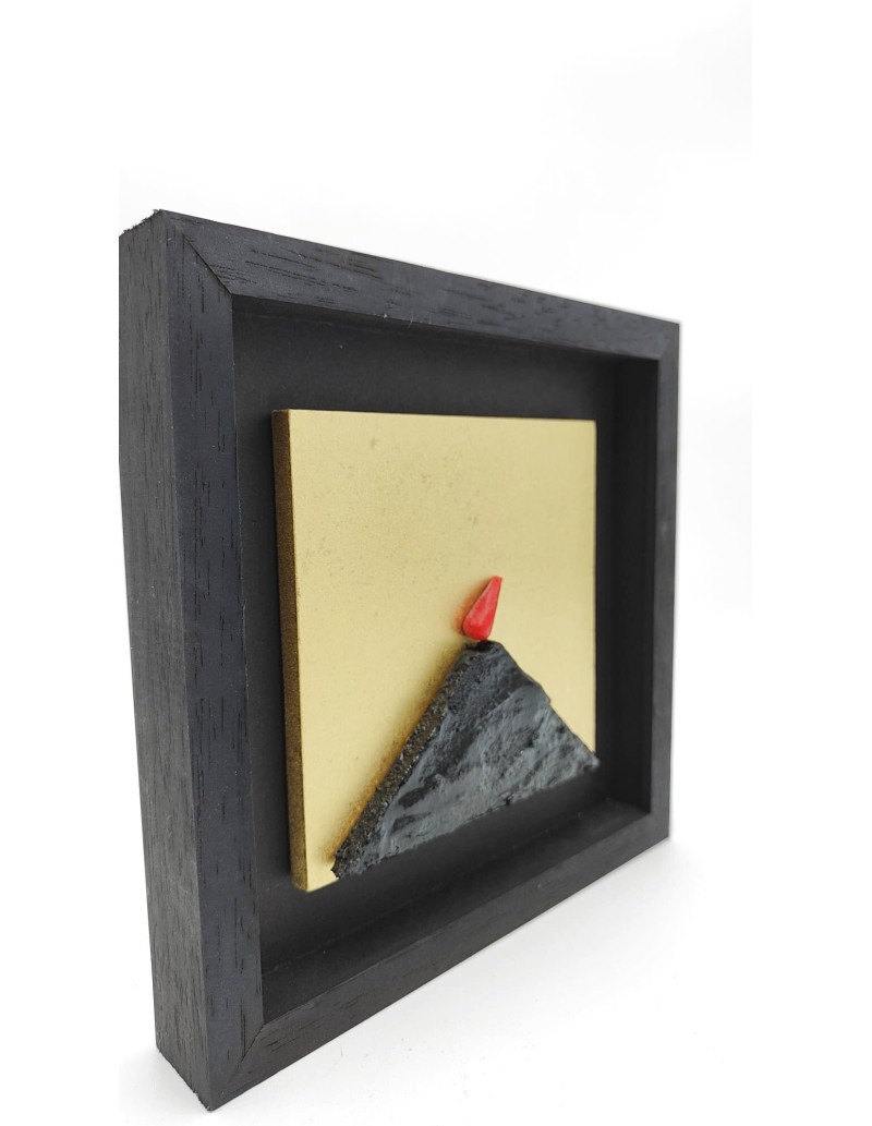 Quadro Vesuvio artigianale 19x19 cm in legno e pietra nero e oro | Alleria -ALLERIA