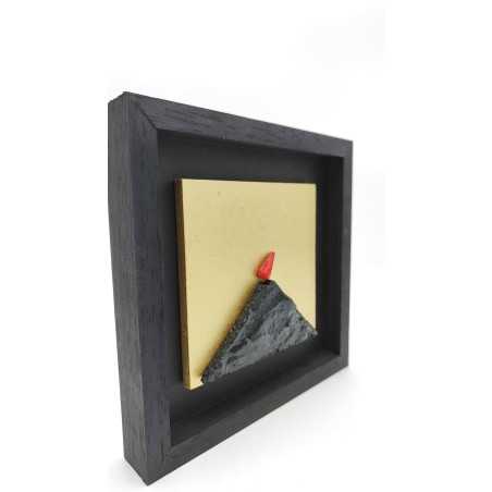 Quadro Vesuvio artigianale 19x19 cm in legno e pietra nero e oro | Alleria -ALLERIA