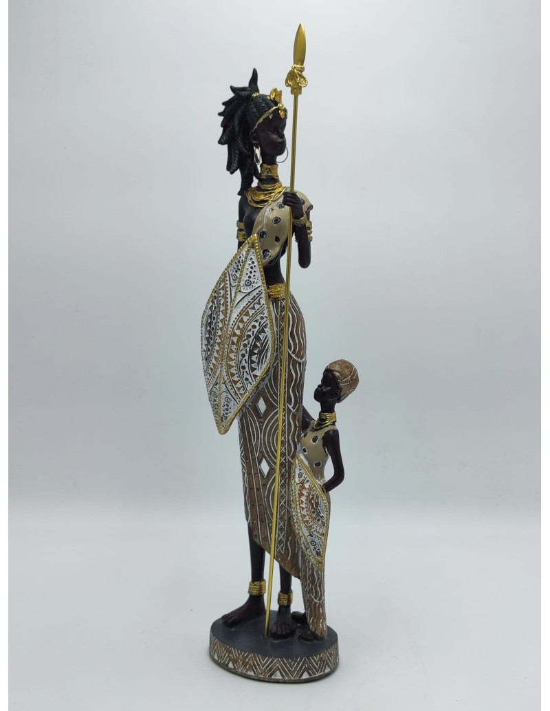 Scultura etnica Masai con figlio in resina, H 46 cm | Mauro Ferretti -MAURO FERRETTI