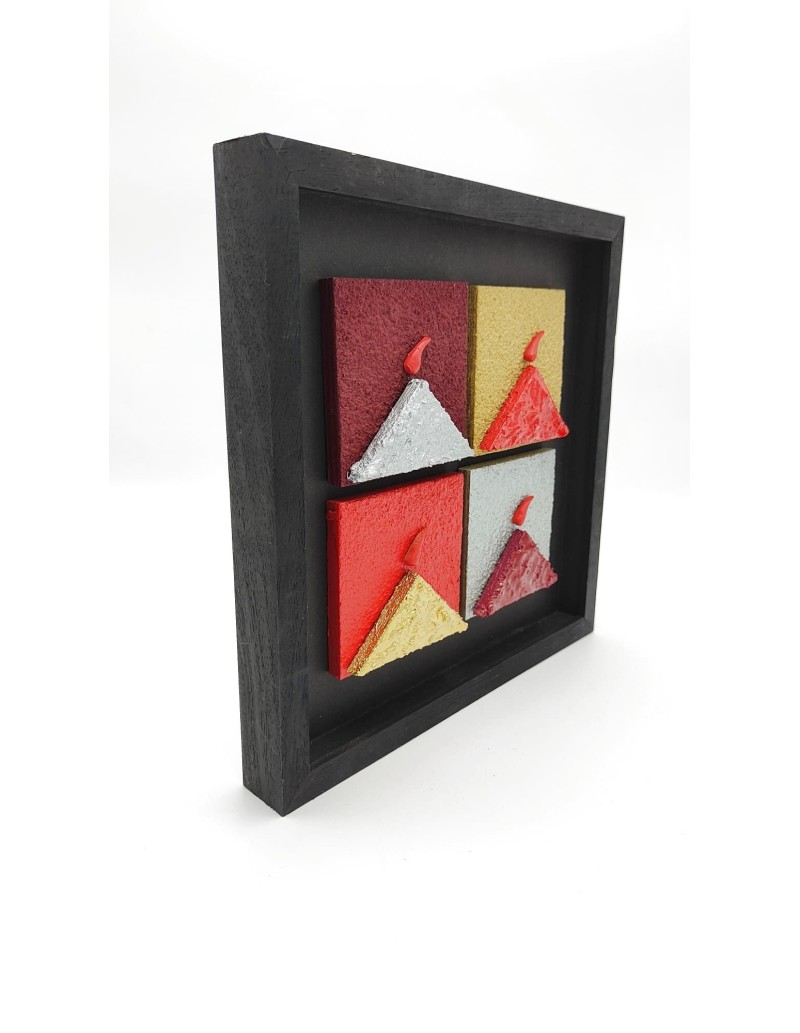 Quadro Vesuvio multicolor artigianale 25x25 cm in legno e pietra (MM-N/4L) | Alleria -ALLERIA