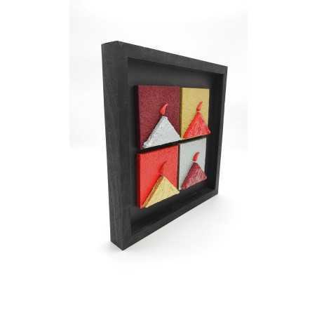Quadro Vesuvio multicolor artigianale 25x25 cm in legno e pietra (MM-N/4L) | Alleria -ALLERIA