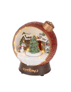 Carillon natalizio pallina Sfera rossa con musica, LED e paesaggio, H 22,5 cm | Brandani -BRANDANI