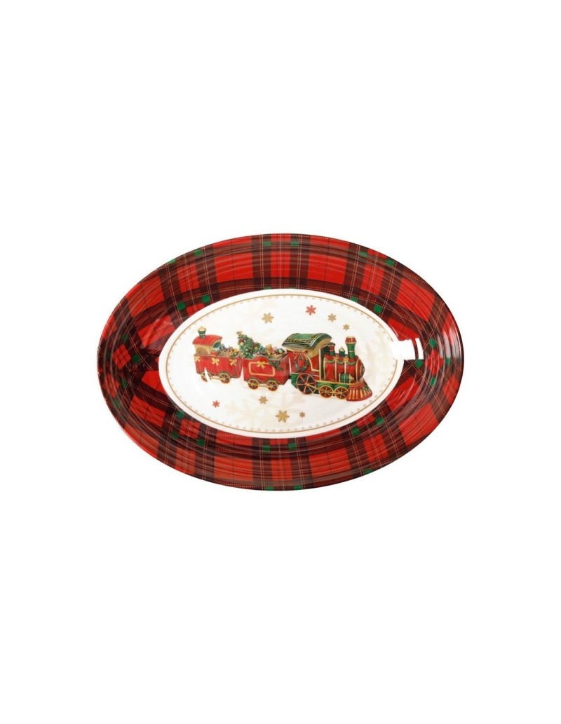 Ciotola ovale natalizia Christmas in melamina con decoro trenino, 33x23 cm | Brandani -BRANDANI