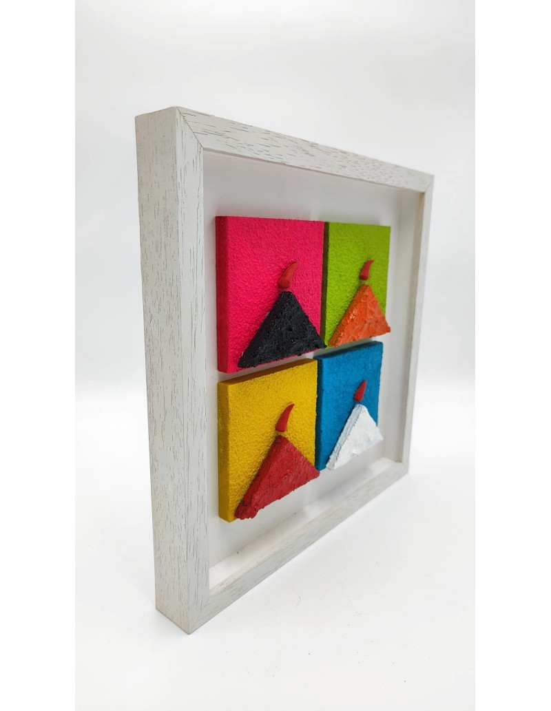 Quadro Vesuvio multicolor artigianale 25x25 cm in legno e pietra (MM-B/4L) | Alleria -ALLERIA