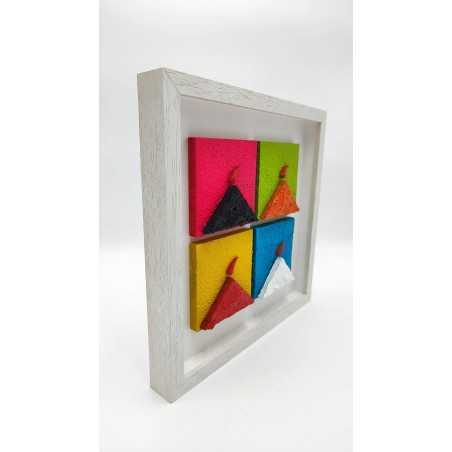 Quadro Vesuvio multicolor artigianale 25x25 cm in legno e pietra (MM-B/4L) | Alleria -ALLERIA