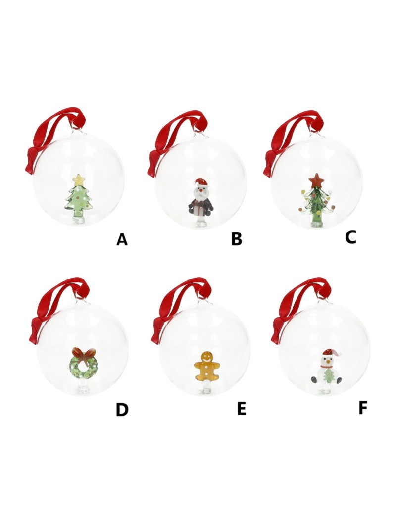 Pallina di Natale Christmas in vetro soffiato Ø 8 cm con soggetto interno | Brandani -BRANDANI