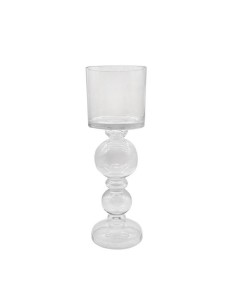 Portacandela centrotavola natalizio in vetro trasparente, Ø 14 x H 44,5 cm | Brandani -BRANDANI
