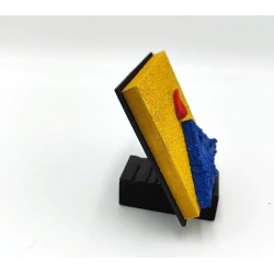 Quadro Vesuvio artigianale 9x9 cm in legno e pietra giallo e blu, parete o appoggio | Alleria -ALLERIA 2