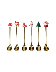 Set 6 cucchiaini natalizi in acciaio inox dorato con soggetti in silicone, 15 cm | Brandani -BRANDANI