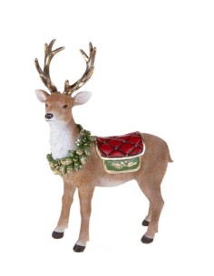 Statua Renna di Babbo Natale con ghirlanda in resina, H 32 cm | Brandani -BRANDANI