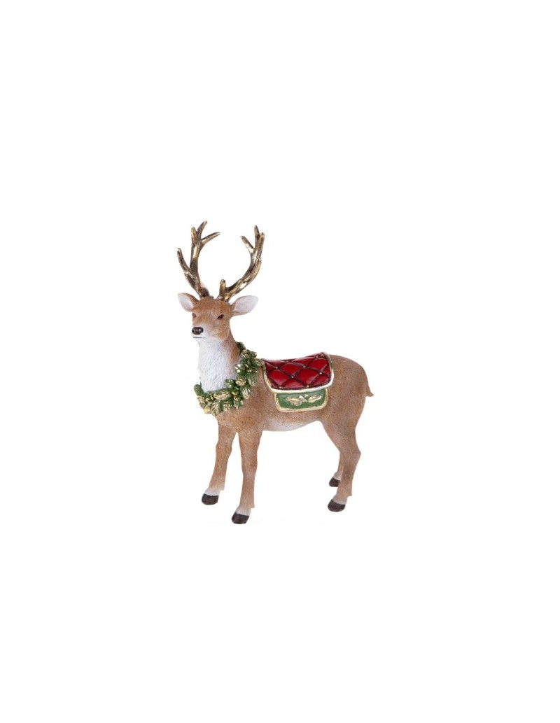 Statua Renna di Babbo Natale con ghirlanda in resina, H 32 cm | Brandani -BRANDANI