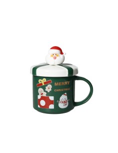 Tazza natalizia verde con coperchio e cucchiaino Babbo Natale | Brandani -BRANDANI