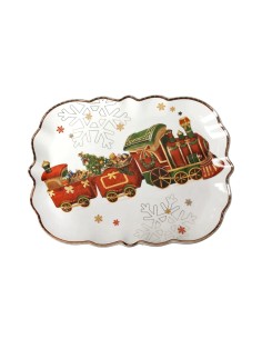 Vassoio natalizio Treno del Natale in porcellana 33,5x25 cm | Brandani -BRANDANI
