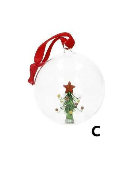 Pallina di Natale Christmas in vetro soffiato Ø 8 cm con soggetto interno | Brandani -BRANDANI