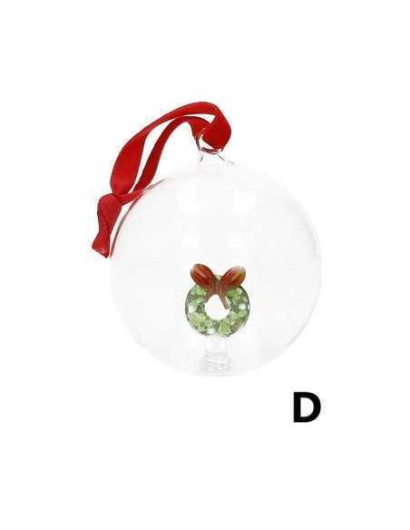 Pallina di Natale Christmas in vetro soffiato Ø 8 cm con soggetto interno | Brandani -BRANDANI