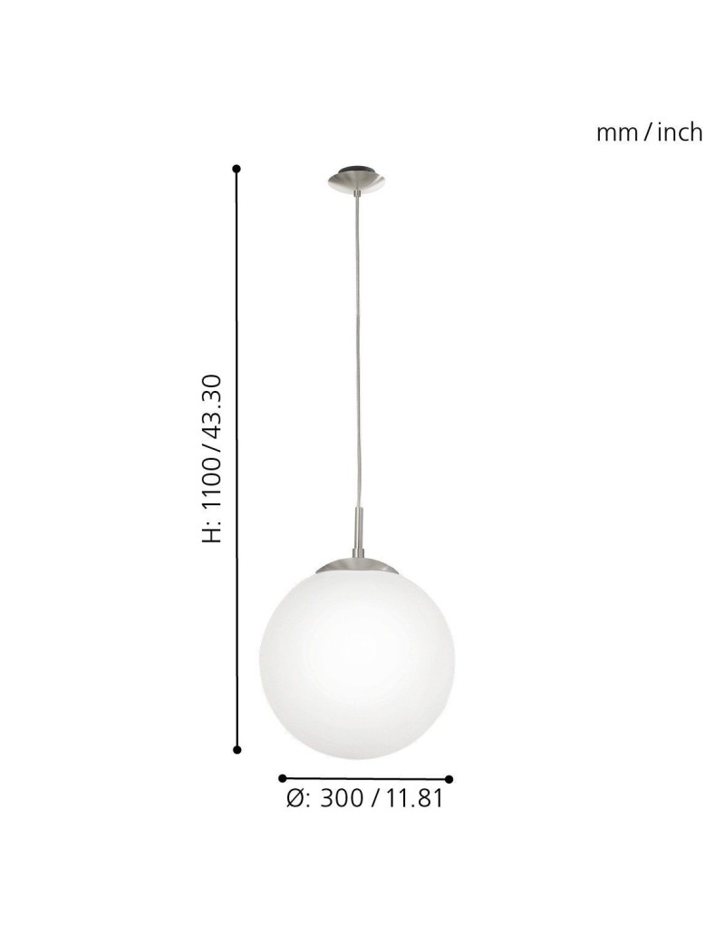 Lampada a sospensione Rondo sfera Ø 30 in vetro opale bianco e nichel, E27 | Eglo -EGLO