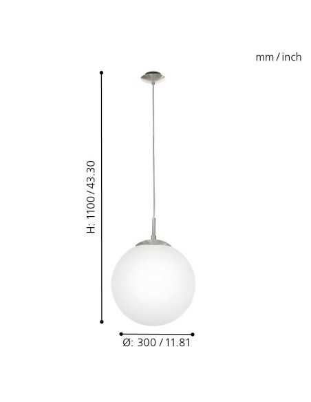 Lampada a sospensione Rondo sfera Ø 30 in vetro opale bianco e nichel, E27 | Eglo -EGLO