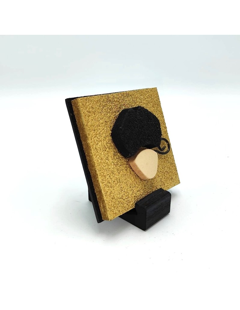 Quadro San Gennaro artigianale 9x9 cm in legno e pietra oro e nero | Alleria -ALLERIA