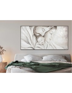 Capezzale con soggetto sacro su tela decorata e cornice tortora 120x60 cm | Artidea -ARTIDEA