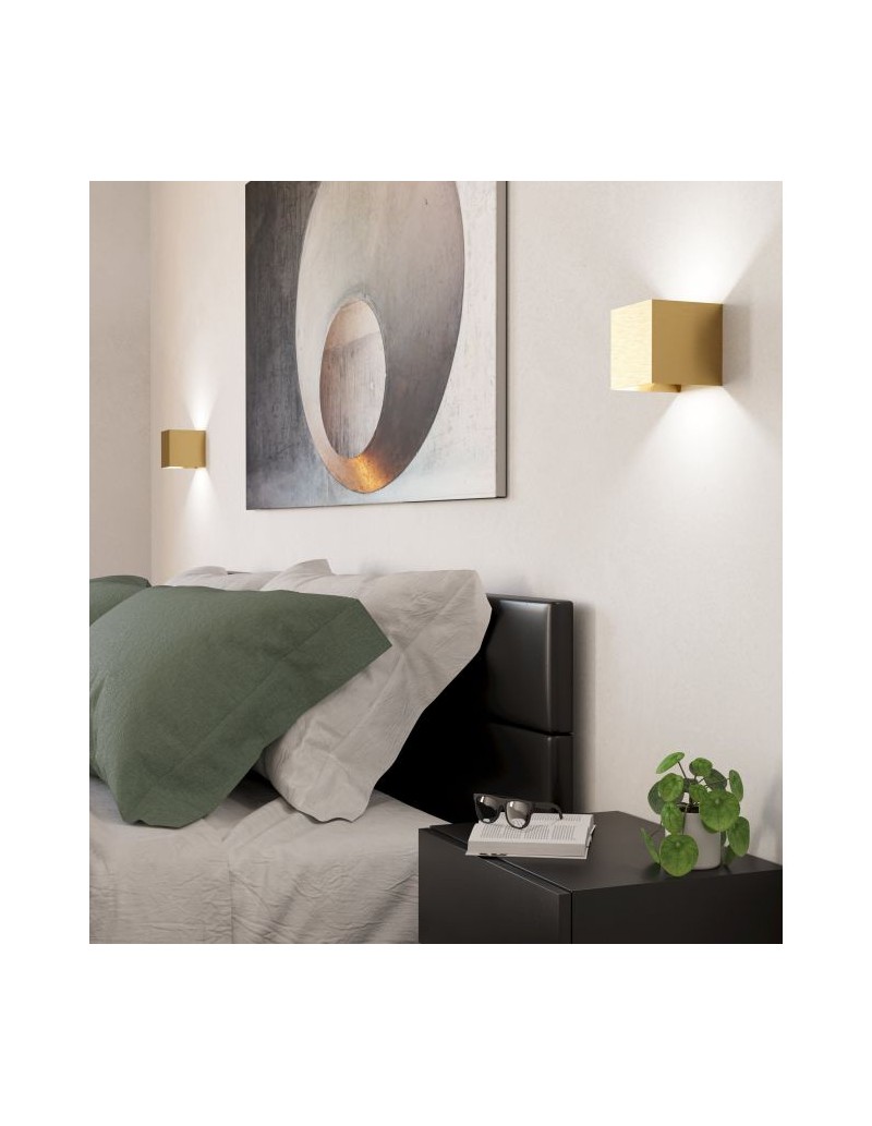 Applique LED Valmontone cubotto in alluminio ottone spazzolato con vetro, 10 cm | Eglo -EGLO
