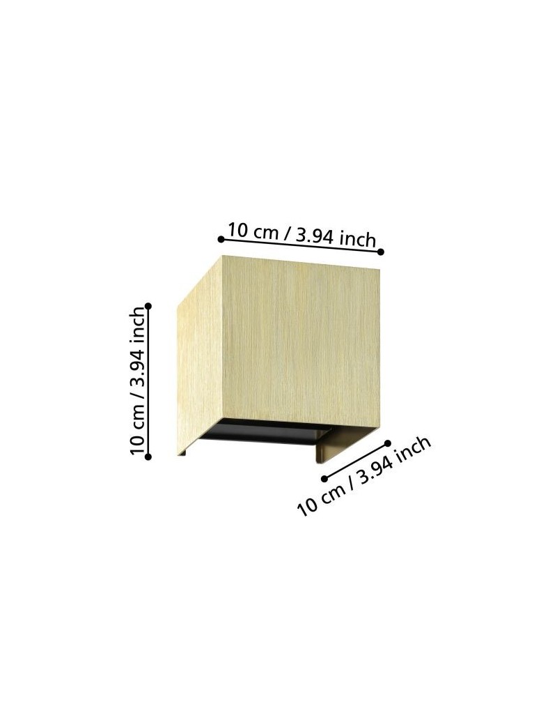 Applique LED Valmontone cubotto in alluminio ottone spazzolato con vetro, 10 cm | Eglo -EGLO