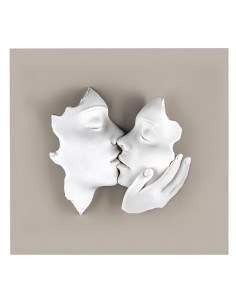 Quadro Il Bacio statua in marmorino bianco su legno nocciola, 50x50 cm | Bongelli Preziosi -BONGELLI PREZIOSI