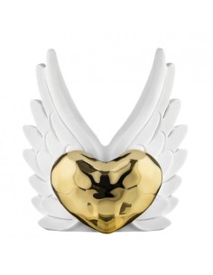 Statua Cuore oro con ali bianche in resina marmorino, H 16 x 14 cm | Bongelli Preziosi -BONGELLI PREZIOSI