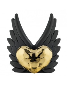 Scultura Cuore oro con ali nere in resina marmorino, H 16 cm | Bongelli Preziosi -BONGELLI PREZIOSI