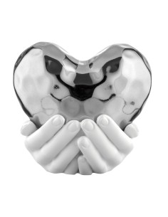 Scultura Mani con cuore in resina marmorino bianco e argento, 11 x 10 cm | Bongelli Preziosi -BONGELLI PREZIOSI