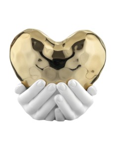 Scultura Mani con cuore in resina marmorino bianco e oro, 11 x 10 cm | Bongelli Preziosi -BONGELLI PREZIOSI