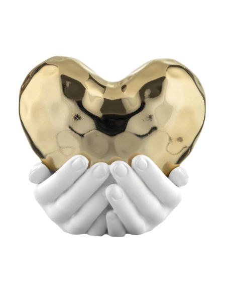 Scultura Mani con cuore in resina marmorino bianco e oro, 11 x 10 cm | Bongelli Preziosi -BONGELLI PREZIOSI