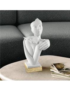 Statua Abbraccio degli innamorati in marmorino bianco e oro, H 29 cm | Bongelli Preziosi -BONGELLI PREZIOSI