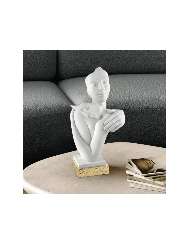 Statua Abbraccio degli innamorati in marmorino bianco e oro, H 29 cm | Bongelli Preziosi -BONGELLI PREZIOSI