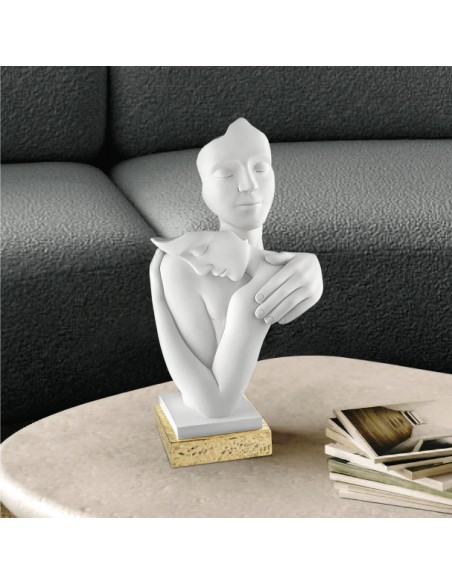 Statua Abbraccio degli innamorati in marmorino bianco e oro, H 29 cm | Bongelli Preziosi -BONGELLI PREZIOSI