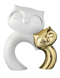 Statua coppia di gufi in marmorino oro e bianco, 12 x 10 cm | Bongelli Preziosi -BONGELLI PREZIOSI