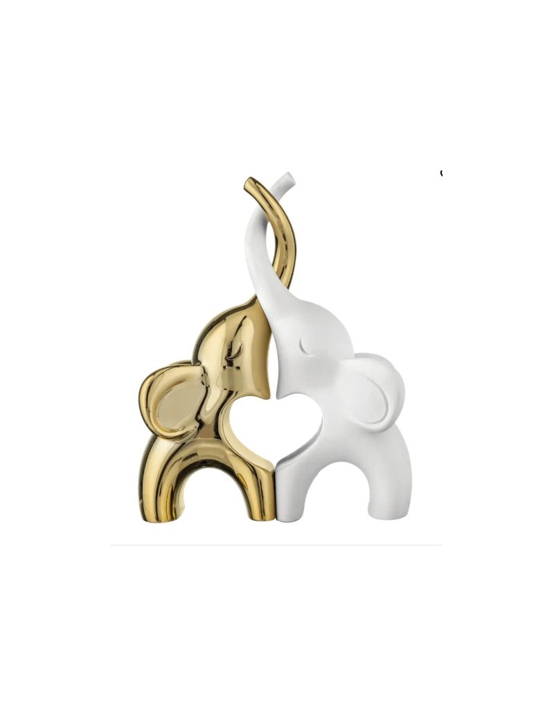 Coppia di elefantini portafortuna in marmorino oro e bianco 13 cm | Bongelli Preziosi -BONGELLI PREZIOSI