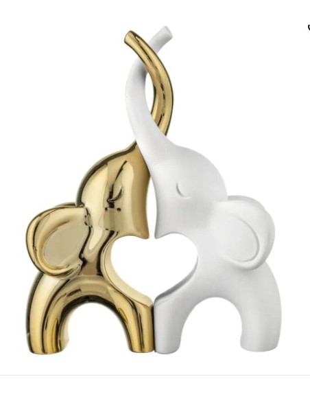 Coppia di elefantini portafortuna in marmorino oro e bianco 13 cm | Bongelli Preziosi -BONGELLI PREZIOSI