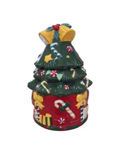 Barattolo biscottiera albero di Natale in dolomite decorata 2,5 L | Brandani -BRANDANI
