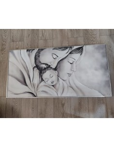 Capoletto Sacra Famiglia su tela decorata con cornice argento, 120x60 cm | Artidea -ARTIDEA