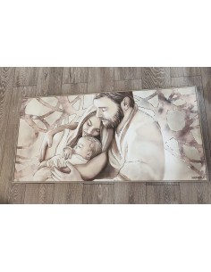 Capoletto Sacra Famiglia su tela decorata con cornice tortora, 120x60 cm | Artidea -ARTIDEA