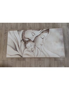 Capezzale soggetto sacro su tela decorata con cornice tortora, 120x60 cm | Artidea -ARTIDEA