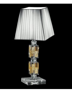 Lampada da tavolo in cristallo al piombo e oro con paralume, H 55 cm, E27 | Ranoldi -RANOLDI