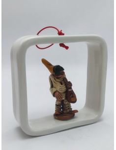 Quadretto in ceramica cornice bianca con Pulcinella e mandolino | A Ciort
